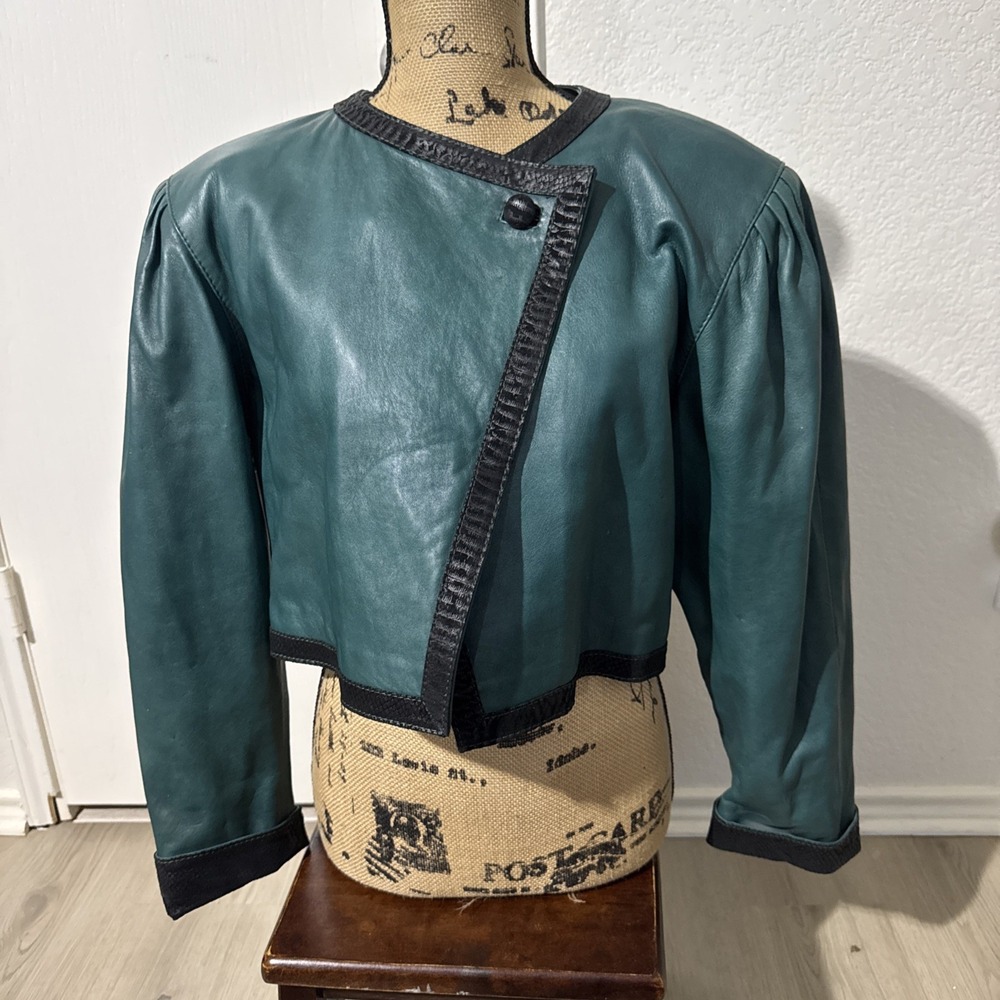 Tulipano di Filippo Burgio Florence Green Leather Moto Jacket VTG Women's 42